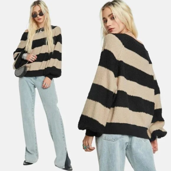 Free People | Found My Friend Striped Sweater | Black & Tan | Small - Picture 12 of 12